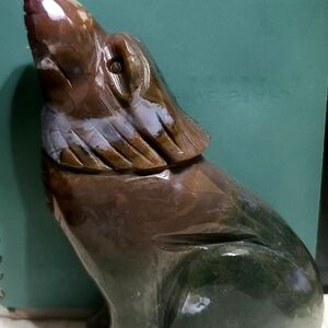 Ocean Jasper Wolf Carving